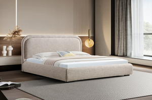 Moderno e minimalista King-Size <span class=keywords><strong>letto</strong></span> imbottito durevole stile morbido stile grigio testiera rettangolare Beige con piedini in legno - Product Image 3