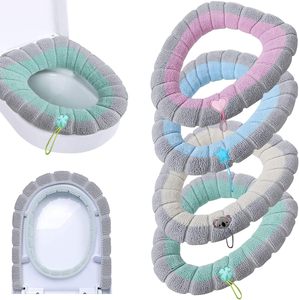 Housse de siège de toilette universelle CF, extensible, lavable, en peluche douce et confortable, avec poignée, <span class=keywords><strong>pour</strong></span> la maison - Product Image 1