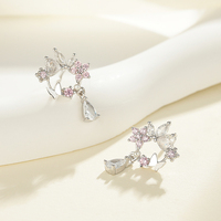 925 Sterling Silber Sanfte süße Schmetterling Blumen ohrringe Weibliches Temperament Senior Herz Ohrringe