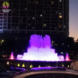 현대 분수 디자인 스테인레스 스틸 RGB LED 조명 야외 춤 물 다채로운 분수