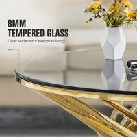 Table basse de luxe meubles de salon dessus de table en verre trempé transparent table basse ronde en acier inoxydable métal doré