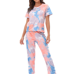 Ropa de mujer Pijamas Estampado de leopardo Tie-Dye Ropa de dormir Ropa de salón Pijamas Conjunto de pantalones de manga corta de dos piezas - Product Image 3