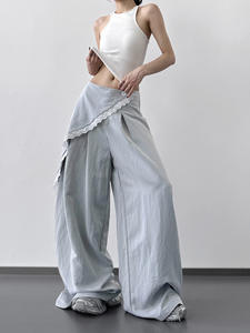 กางเกงขากว้างแฟชั่นสไตล์เกาหลีสำหรับผู้หญิงกางเกงเอวสูงทรงหลวมลำลองใหม่สำหรับฤดูร้อน - Product Image 4