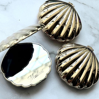 Miroir de poche pliable double face en alliage de zinc gravé au laser personnalisé, forme coquille, luxe doré, pour mariage et demoiselle d'honneur