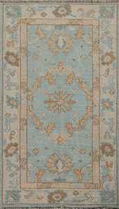 Teinture végétale turquoise légère florale Oushak tapis d'accent noué à la main turc personnaliser les tapis disponibles - Product Image 2