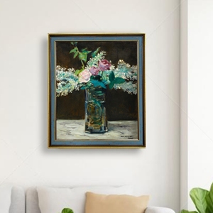 Edouard manet của branche de LILAS Blanc ET hoa hồng sinh sản in kỹ thuật số thân thiện với môi trường chống UV đóng khung tác phẩm nghệ thuật - Product Image 2
