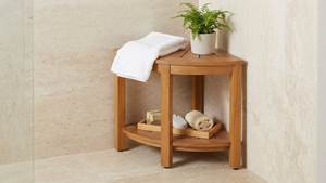 [BeNK] Banc de douche d'angle avec étagère de rangement en bois d'acacia, tabouret de douche résistant à l'eau pour douche intérieure et extérieure - Product Image 5