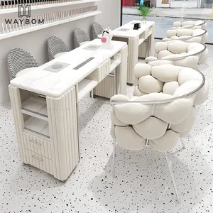 Çin tedarikçiler çift pedikür istasyonları 1.5 2 m tırnak masaları ve sandalyeler kullanılan tırnak salonu masaları beyaz