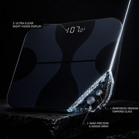Báscula Inteligente de Grasa Corporal con Bluetooth, Vidrio Templado Negro, Pantalla LED Oculta para un Medidor de Peso Personal Preciso
