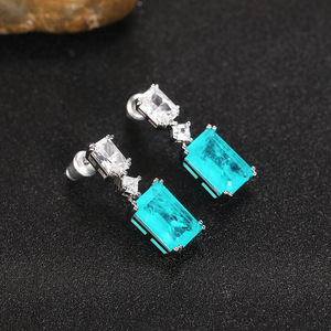Orecchini pendenti con zirconi quadrati di colore blu per donna, gioielli geometrici semplici e alla moda - Product Image 6