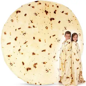 成人儿童时尚巨型搞笑食物扔披萨法兰绒毯子
