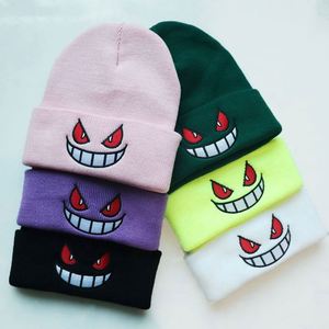 Nuevos Gorros de Punto Bordados con Diseño de Boca Grande y Ojos Rojos, con Logotipo Personalizado, Gorro de Lana con Estampado Puff, Venta al Por Mayor - Product Image 1