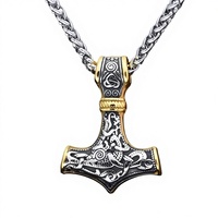 Collier Pendentif Hip-Hop Unisexe Personnalisé Style Européen et Américain avec Logo Marteau de Thor et Nœud Triangulaire Viking – Vente en Gros