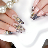 Ongles artificiels de luxe en ABS, forme cercueil longue, effet diamant 3D, à presser, avec colle, pour doigts, vente en gros