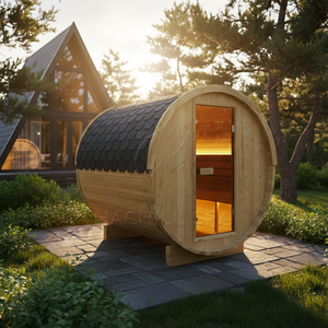 Ventanas de tramo superior de madera maciza para <span class=keywords><strong>sauna</strong></span> exterior tipo barril, con diseño de ventana trasera de media <span class=keywords><strong>luna</strong></span> de abeto finlandés, para uso en jardín. - Product Image 5