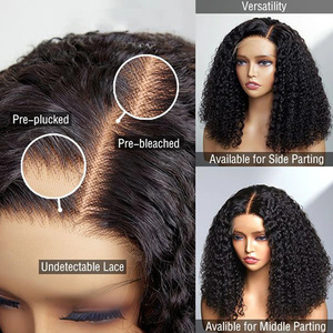 Peluca de cabello humano rizado corto Bob de <span class=keywords><strong>18</strong></span> pulgadas, pelucas delanteras de encaje de cabello humano para mujeres negras, pelucas frontales de encaje Hd sin pegamento profundo - Product Image 4