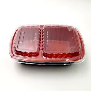 1000Ml 2 compartment PPplastic lunch box fast food packing container bento box with lid