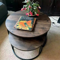 Table basse ronde couleur noyer, table d'appoint moderne de haute qualité pour salon, ensemble de table à thé en bois