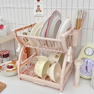 Kitchen Storage <b>Rack</b> Double Layer Dish Drainer With Chopstick Holder For Bowls <b>Plates</b> And Cutlery L Size - Product Image 1