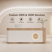 Bureau de réception carré moderne en MDF crème avec base lumineuse LED et armoire de rangement pour salon, spa ou bureau