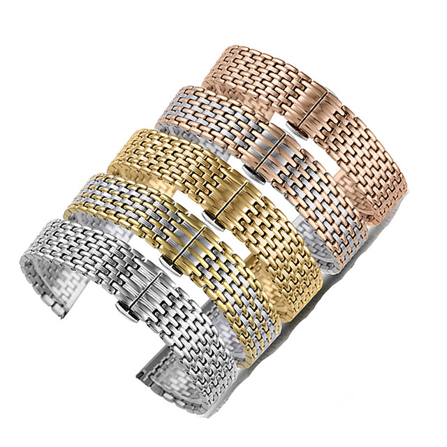 Stainless Steel Watch Bands 18mm 20mm 22mm Men Women Universal Sport Bracelet Replacement Metal Folding Buckle Wrist Band