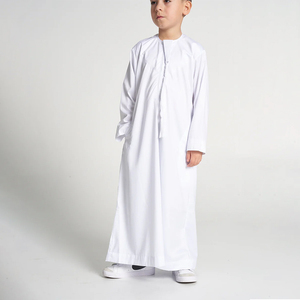 Color sólido blanco niños Dubai niños emiratí Thobe musulmán Oriente Medio árabe adolescente oración <span class=keywords><strong>cremallera</strong></span> larga túnica para niños Eid - Product Image 1