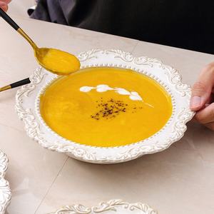 Juego de vajilla de cerámica estilo <span class=keywords><strong>Palacio</strong></span> con relieve Retro francés, plato occidental, Bol para ensalada - Product Image 4