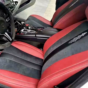 Housse de siège de <span class=keywords><strong>voiture</strong></span> <span class=keywords><strong>en</strong></span> cuir noir et rouge, confortable, luxueuse, respirante, pour cinq places, ensemble complet, sièges avant et arrière - Product Image 1