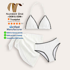 女の子用水着卸売 無地Vネックビーチウェアセット 子供用水着3点セット ホワイトマイクロミニビキニ キッズガール用 - Product Image 1