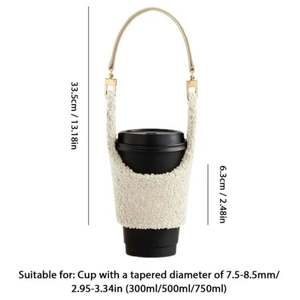 Porte-gobelet portable en peluche réglable, sac de transport mignon pour tasses à café, manchon pour tasses à thé au lait et boissons avec sangle - Product Image 6