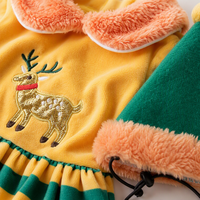 Costume de Noël pour chien MEIQIPETBABY, robe en velours doré, broderie de renne, jupe rayée, chapeau d'elfe, ensemble 2 pièces
