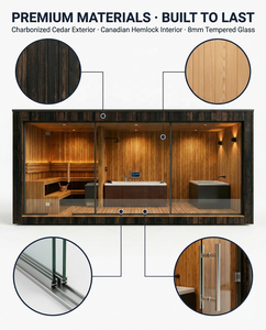 Sauna extérieur de luxe en cèdre rouge massif certifié CE 3-en-1 avec chauffage infrarouge traditionnel et installation facile - Product Image 3