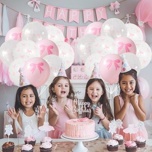 35 ballons en latex <span class=keywords><strong>rose</strong></span> pâle clair et blanc avec nœuds pour mariage, fête prénuptiale, baby shower, enterrement de vie de jeune fille, fiançailles, princesse, coquette - Product Image 4