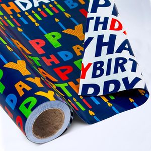 Happy Birthday <b>Wrapping</b> <b>Paper</b> Roll 17 Inch X 16.5 Ft Double Side Colorful Gift Craft <b>Paper</b> Reversible - Product Image 1