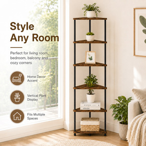 <b>Corner</b> <b>Storage</b> Cabinet 6 Tier Triangular Shelving <b>Unit</b> For Living Room Bedroom Vertical Space Saving Display Rack - Product Image 2