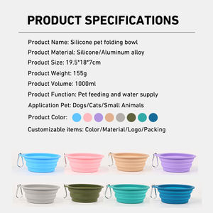 Pasokan jumlah besar silikon warna kustom mangkuk perjalanan hewan peliharaan dapat dilipat dengan Carabiner, solusi pemberian makan portabel untuk anjing kucing - Product Image 2