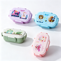 Boîte à bento portable en acier inoxydable 304 avec compartiments, motif ours et dinosaure, pour micro-ondes, conteneur de stockage alimentaire