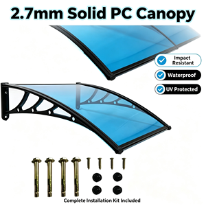 Auvent de porte et fenêtre en polycarbonate massif de 2,7 mm avec supports en plastique renforcé, auvent d'entrée imperméable - Product Image 1