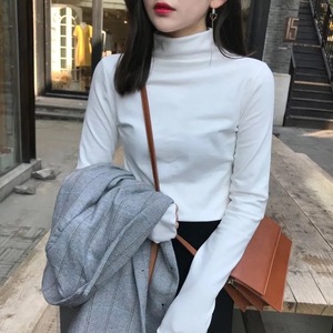 Women's Knit <b>Tops</b> Solid Color Long Sleeve High Neck Base <b>Layer</b> Soft Polyester T-Shirt Autumn Winter Warm Innerwear - Product Image 4