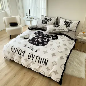 Luxe tête d'ours blanc ourson Design chambre housse de couette drap de lit impression 4 pièces ensemble Design literie