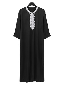 PROMISTAR 2026 Nueva Camisa Larga Étnica Africana Gris <span class=keywords><strong>para</strong></span> Hombre, Túnica Musulmana de Verano, Thobe Musulmán <span class=keywords><strong>para</strong></span> Hombre - Product Image 6