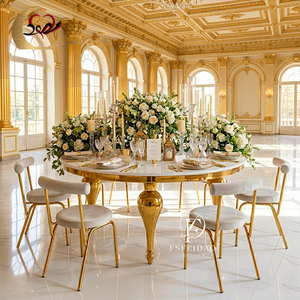 Contemporary Round Marble Top <b>Dining</b> <b>Table</b> With Gold Metal Legs For Home Hotel Wedding Events - Product Image 1