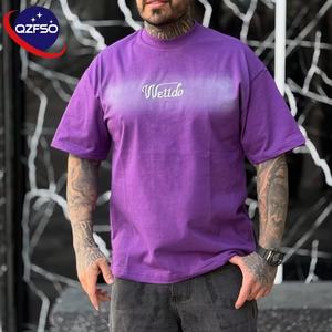 QZFSO T-shirt graphique vintage surdimensionné unisexe personnalisé 230gsm T-shirt uni en coton épais lavé à l'acide pour Streetwear 100% coton - Product Image 1