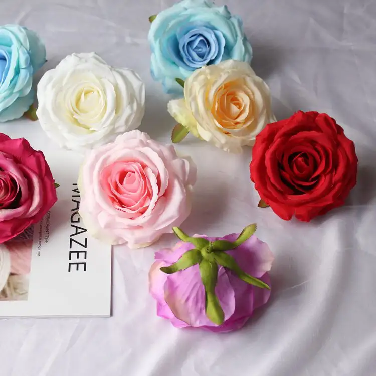 Wedding high simulation rose head DIY with rod false rose big flower silk flower wall background decorative flowers