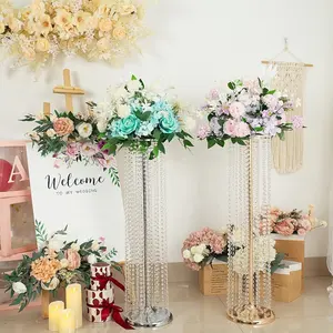 Đám Cưới Pha Lê Hạt Hoa Đứng Bảng Chính Centerpieces Trang Trí Đường Hướng Dẫn Cao Kim Loại Vàng Hoa Đứng