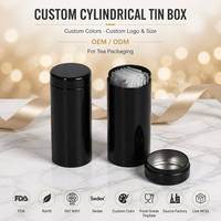 Boîte en étain cylindrique personnalisée, noire unie, pour le stockage du thé et du café, emballage personnalisé, logo OEM ODM, vente en gros directe d'usine
