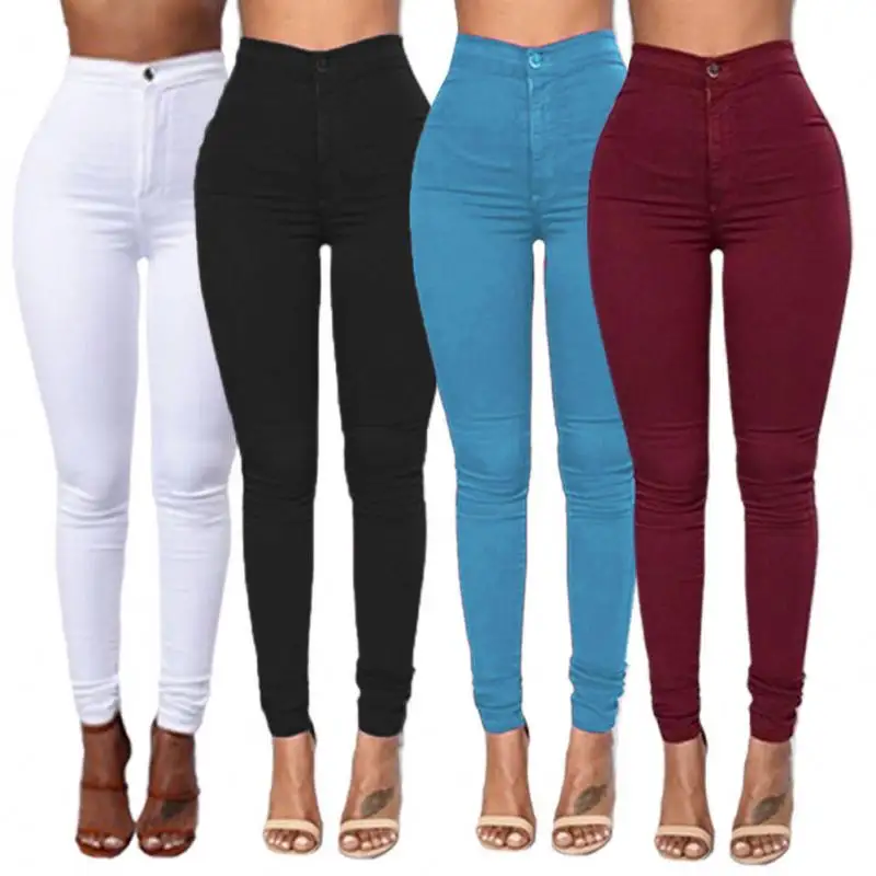 Heißer Verkauf Frauen Dünne Hosen Candy Farbe Schlank Stretch Beine Grundlegende Frauen Casual Hosen frauen Hohe Taille Jeans