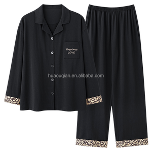 Nuovo <span class=keywords><strong>Pigiama</strong></span> con Stampa Leopardata sul Bordo, <span class=keywords><strong>Nero</strong></span>, Semplice e Comodo, in Puro <span class=keywords><strong>Cotone</strong></span>, Abbigliamento da Notte Casual per Donne - Product Image 5