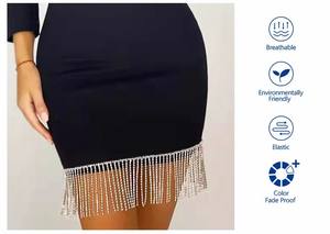 Vente en gros de vêtements pour femmes robe de banquet formelle à manches longues et col <span class=keywords><strong>carré</strong></span> robe courte sexy à franges noire pour dames soirée - Product Image 4