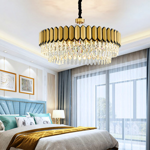 Lámpara Colgante Moderna de Cristal Dorado y Acero Inoxidable, Redonda, Tipo Tambor, E26 LED 5000K Luz Diurna, con Control Remoto para Sala de Estar - Product Image 2